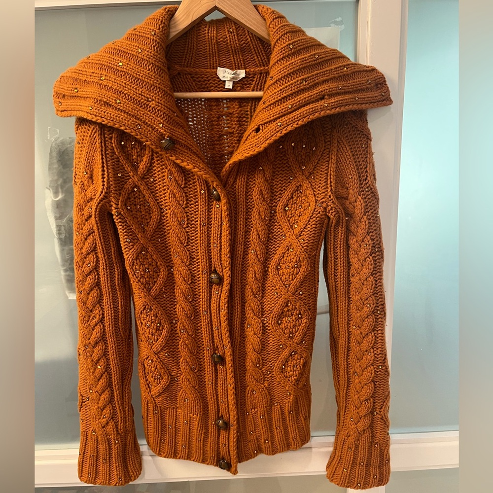 MaxMara Cableknit Cardigan - Golden Orange Cashmere/Wool.